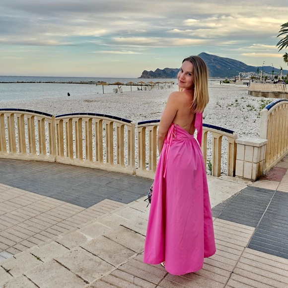 ZARA WOMAN POPLIN HALTER DRESS FUCHSIA | 0881/301/630 size XS - Picture 3 of 12